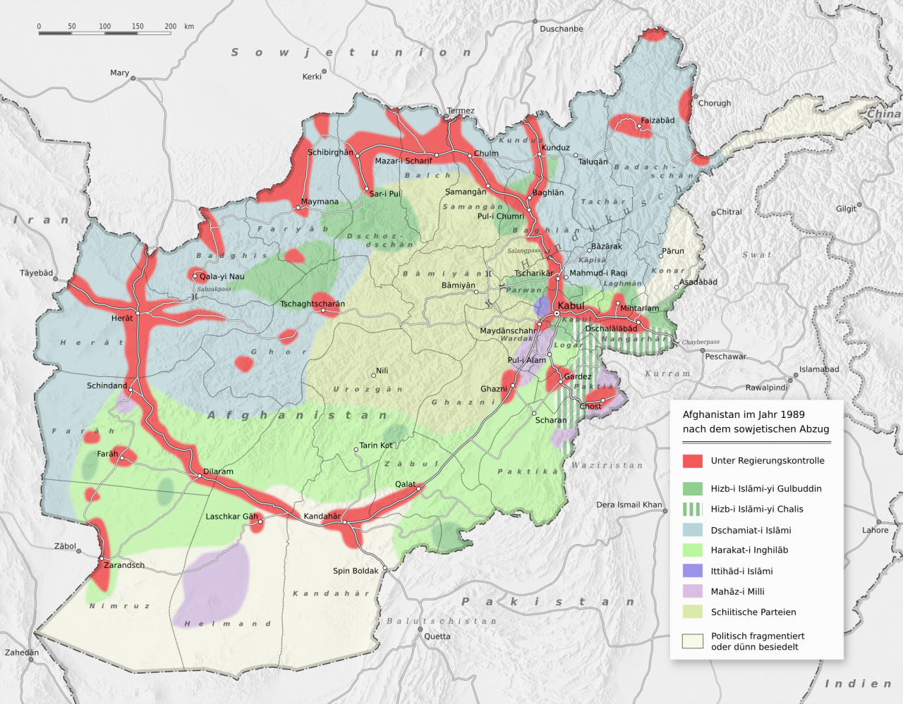 خريطة أفغانستان في الحرب الأهلية عالية الدقة