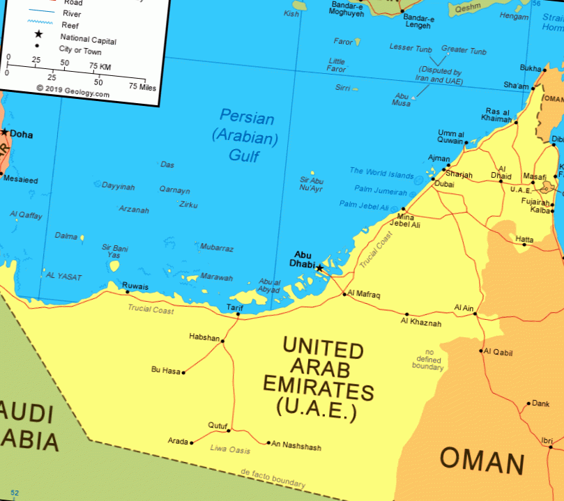 خريطة الإمارات باللغة الإنجليزية