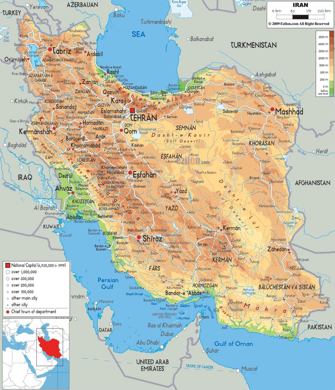 خريطة إيران باللغة الإنجليزية