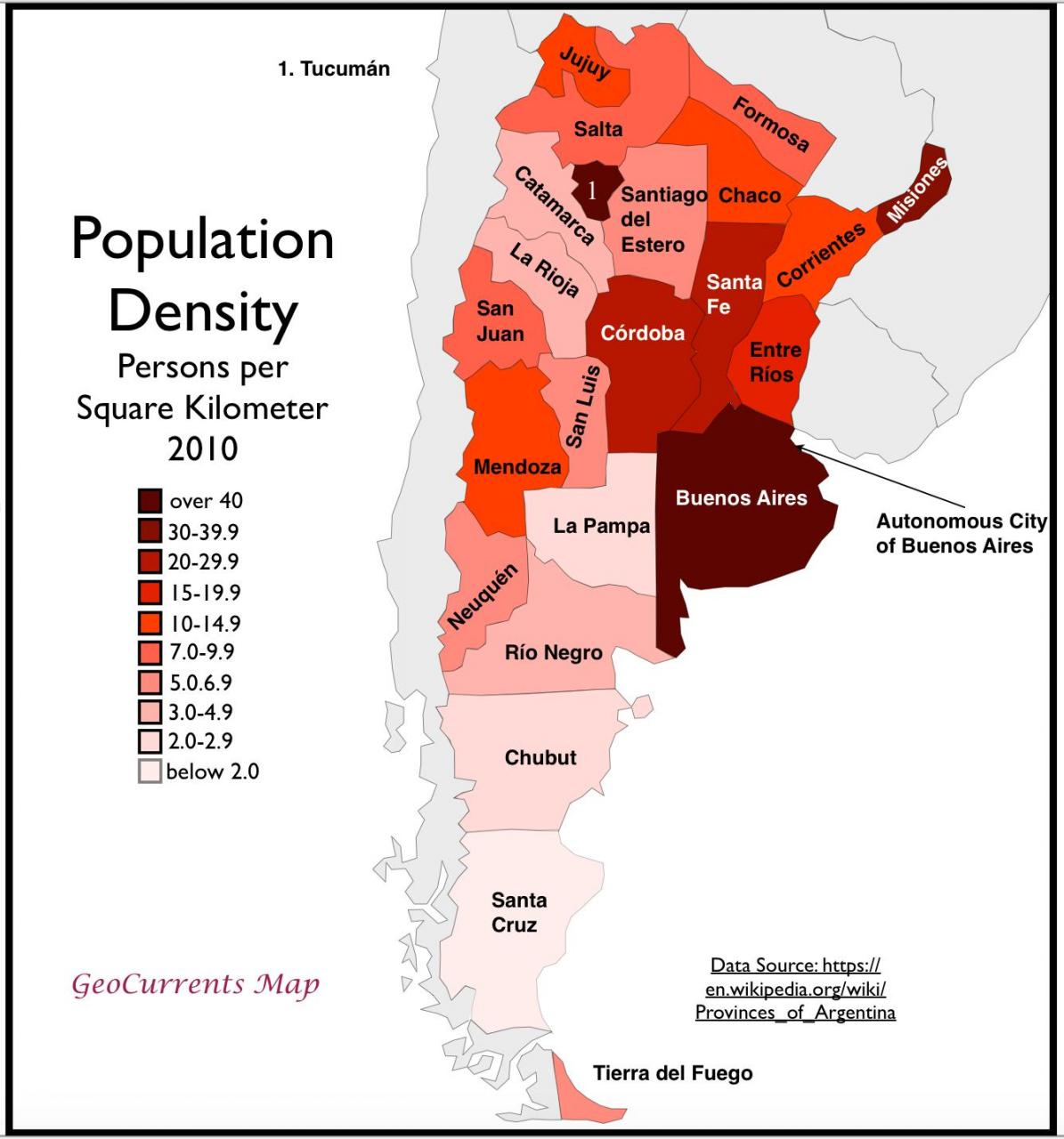 خريطة الأرجنتين السكانية