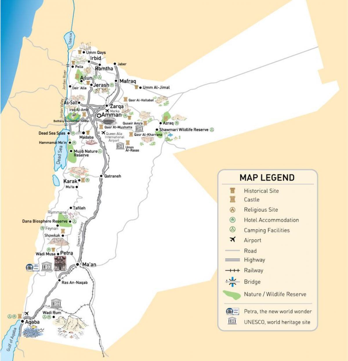 خريطة الأردن و مطاراتها باللغة الإنجليزية