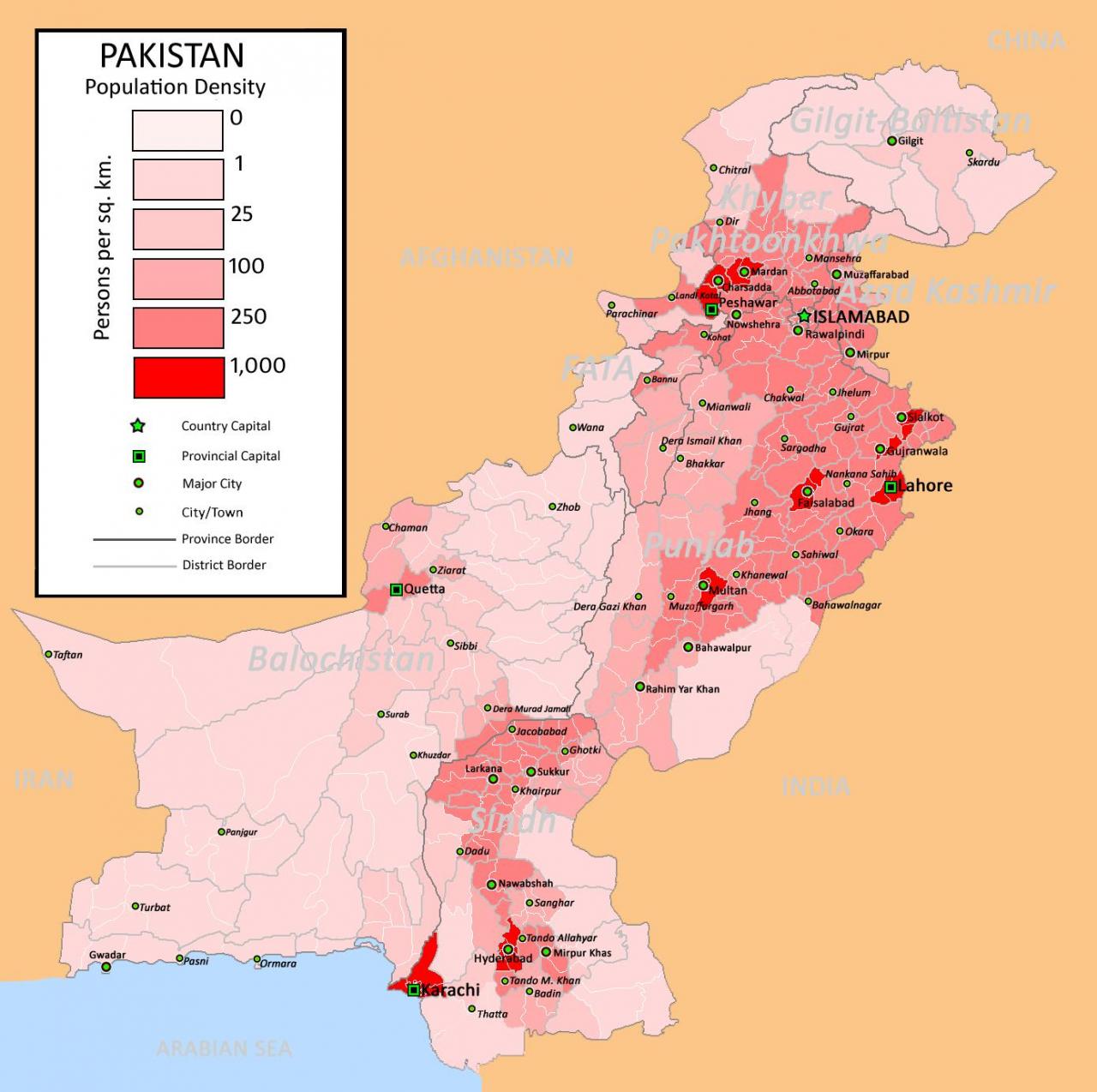 خريطة باكستان السُكانية