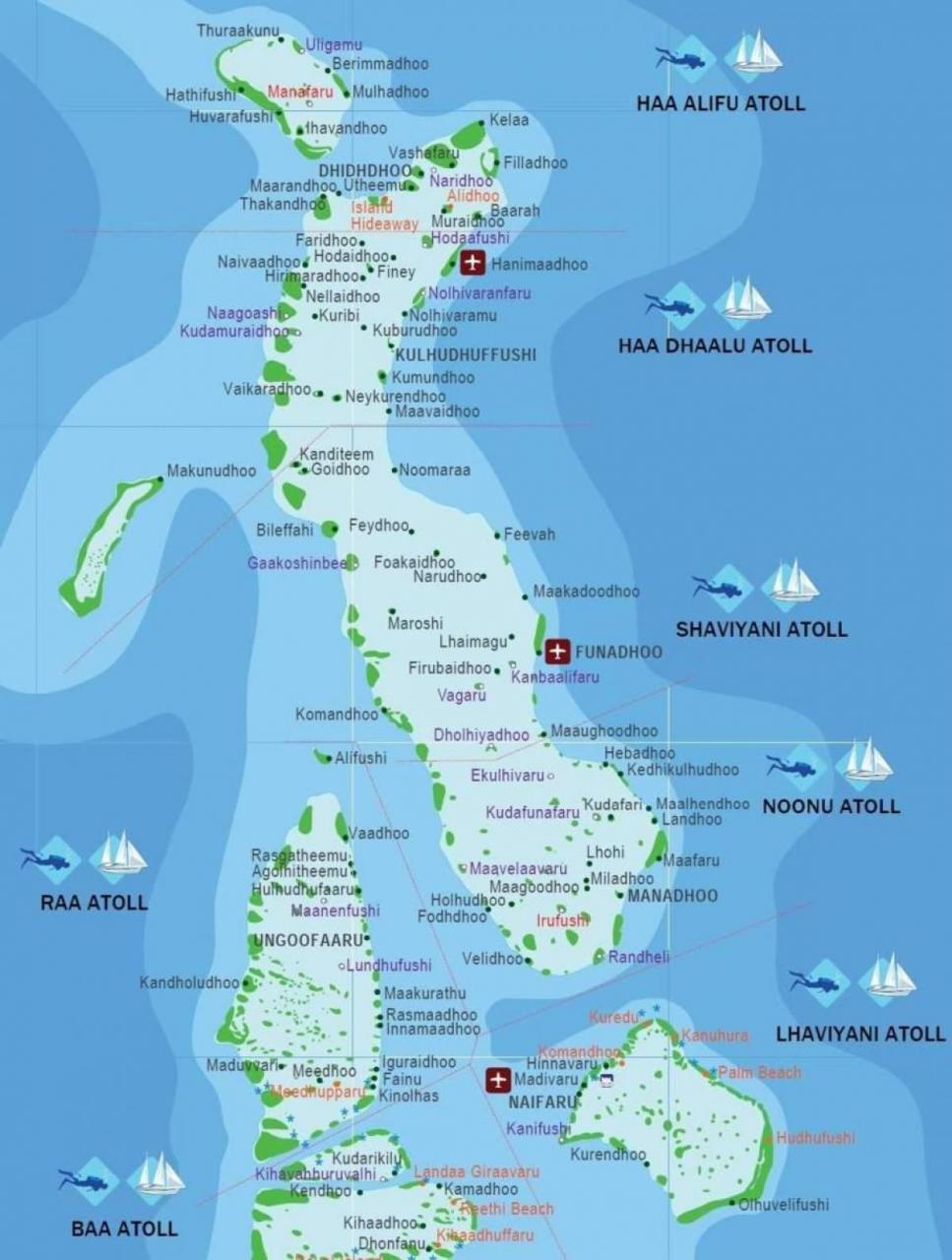 خريطة جُزر المالديف باللغة الإنجليزية