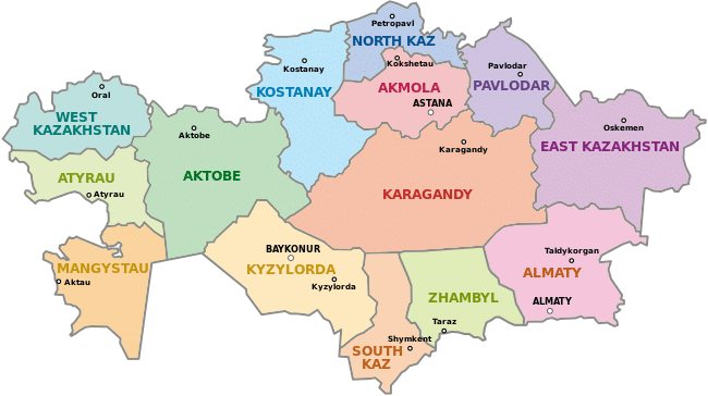 خريطة كازاخستان الإدارية