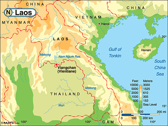 خريطة لاوس الجُغرافية