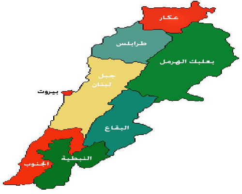 خريطة لبنان رسم