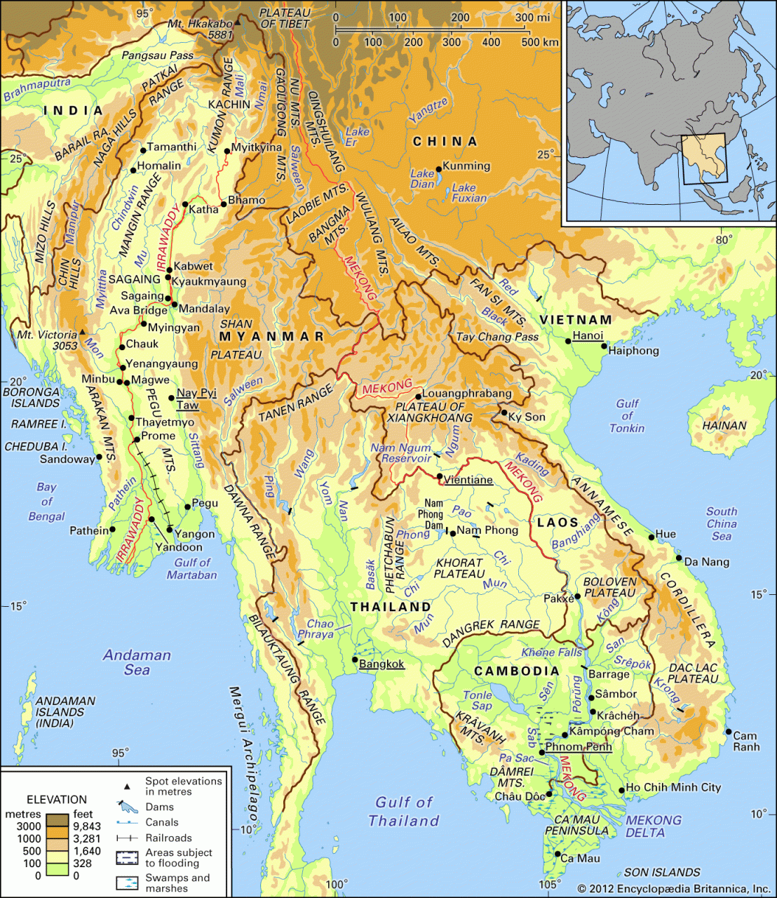 خريطة ميانمار الجغرافية
