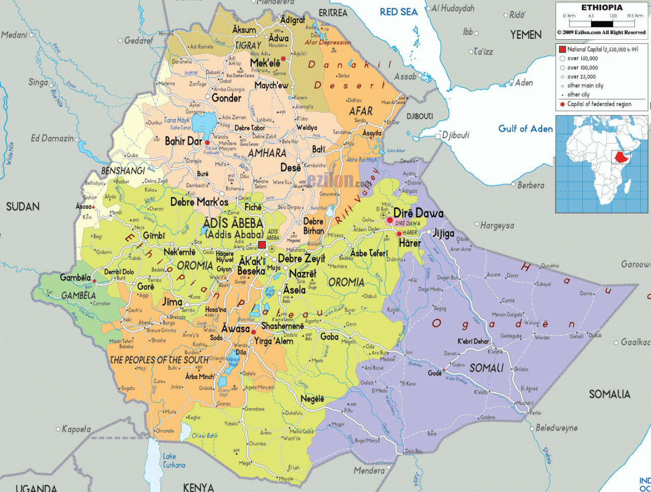 خريطة أثيوبيا السُكانية