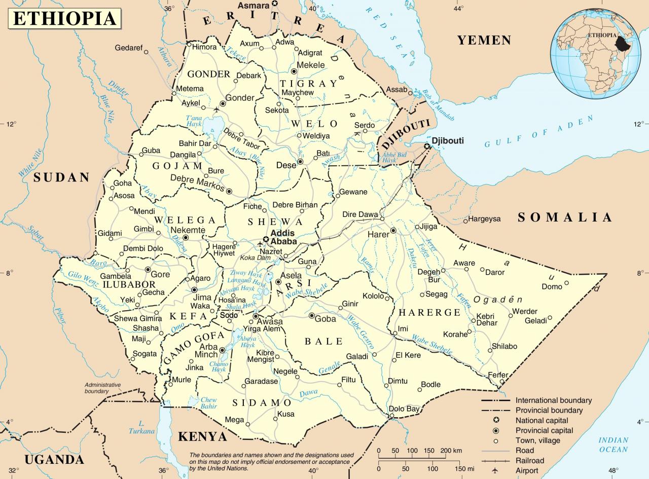 خريطة أثيوبيا بالانجليزي