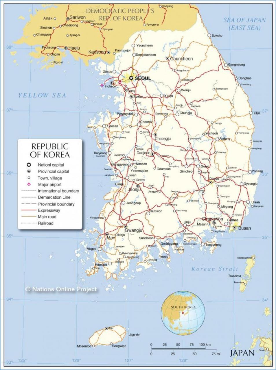 خريطة كوريا الجنوبية التفصيلية