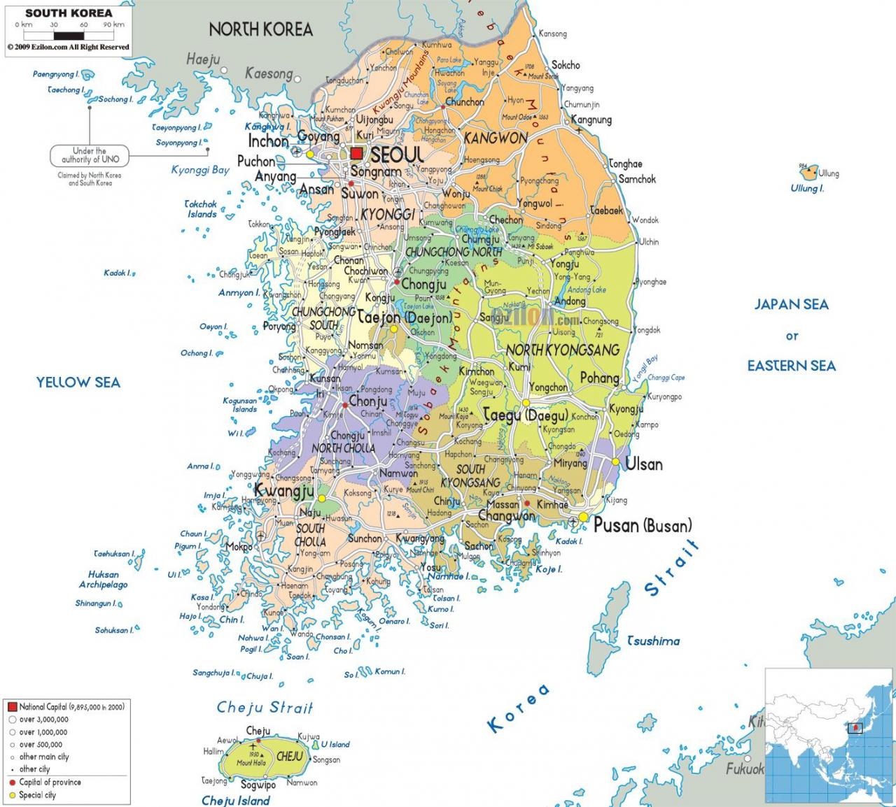 خريطة كوريا الجنوبية السُكانية
