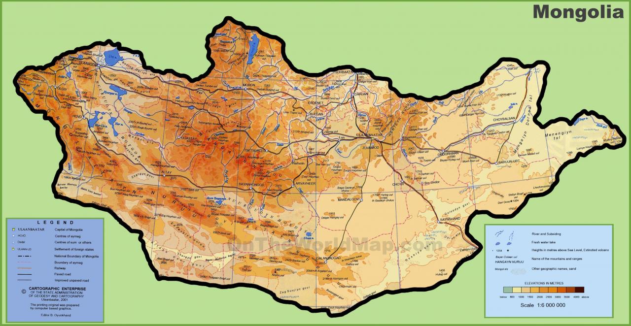 خريطة منغوليا الطبيعية