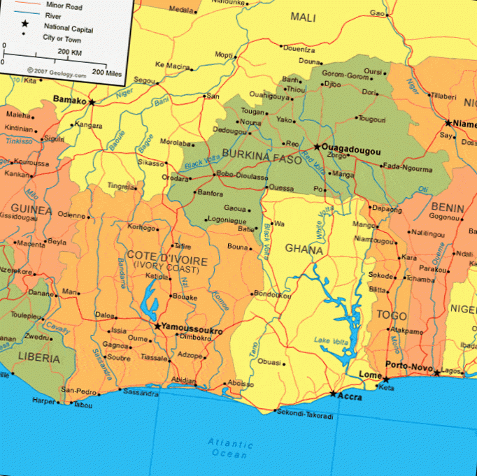 خريطة بوركينا فاسو بالقمر الصناعي