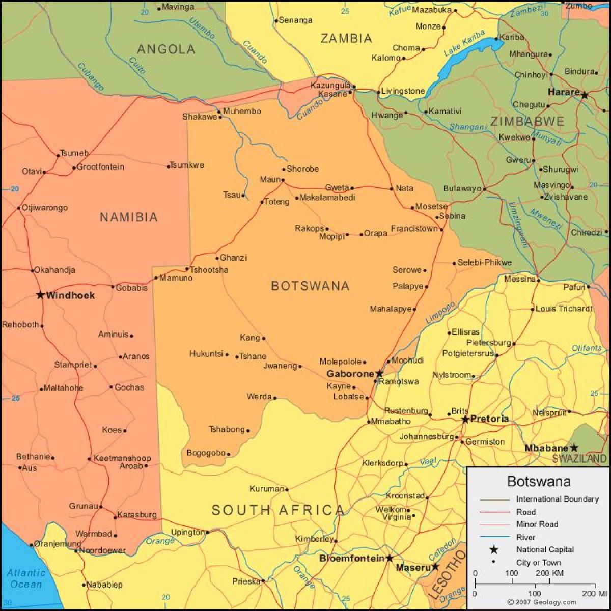 خريطة بوتسوانا التفصيلية