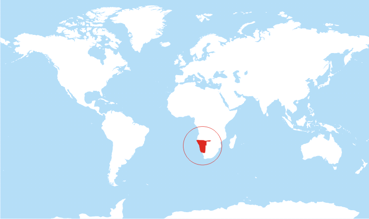 موقع ناميبيا، وهي إحدى الجمهوريات الأفريقية